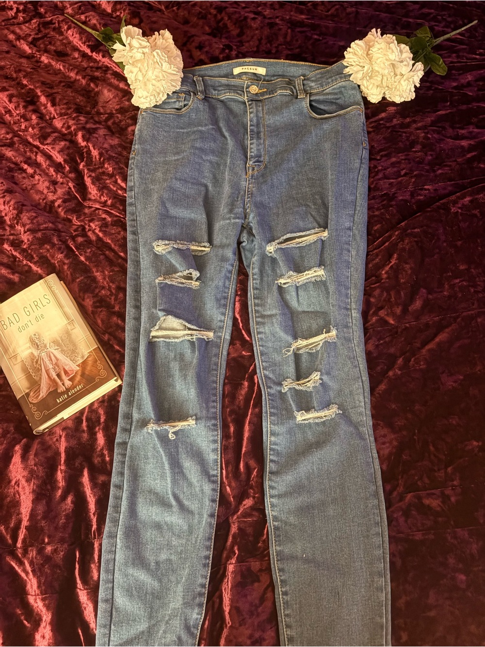 Pacsun Jordyn High Waisted Girlfriend Jeans Ripped Dark Indigo